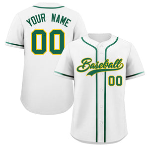 Maillot de baseball authentique de style classique blanc vert-jaune personnalisé