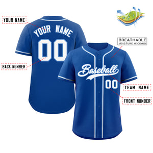 Maillot de baseball authentique de style classique Royal blanc-bleu clair personnalisé