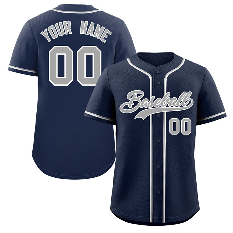 Custom Navy Gray-White Classic Style Authentic Baseball Jersey