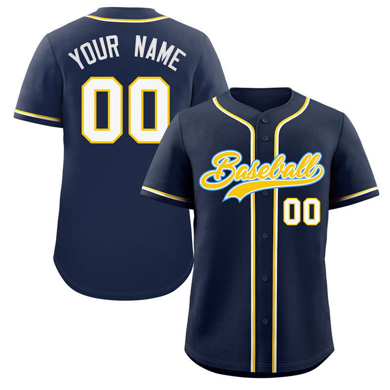 Custom Navy Gold-Powder Blue Classic Style Authentic Baseball Jersey