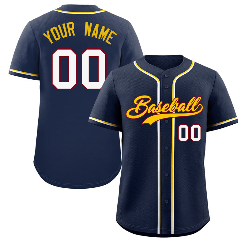 Custom Navy Gold-Crimson Classic Style Authentic Baseball Jersey