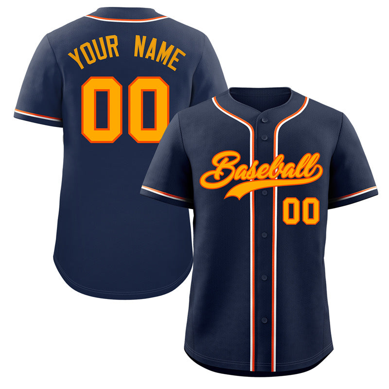 Custom Navy Yellow-Orange Classic Style Authentic Baseball Jersey