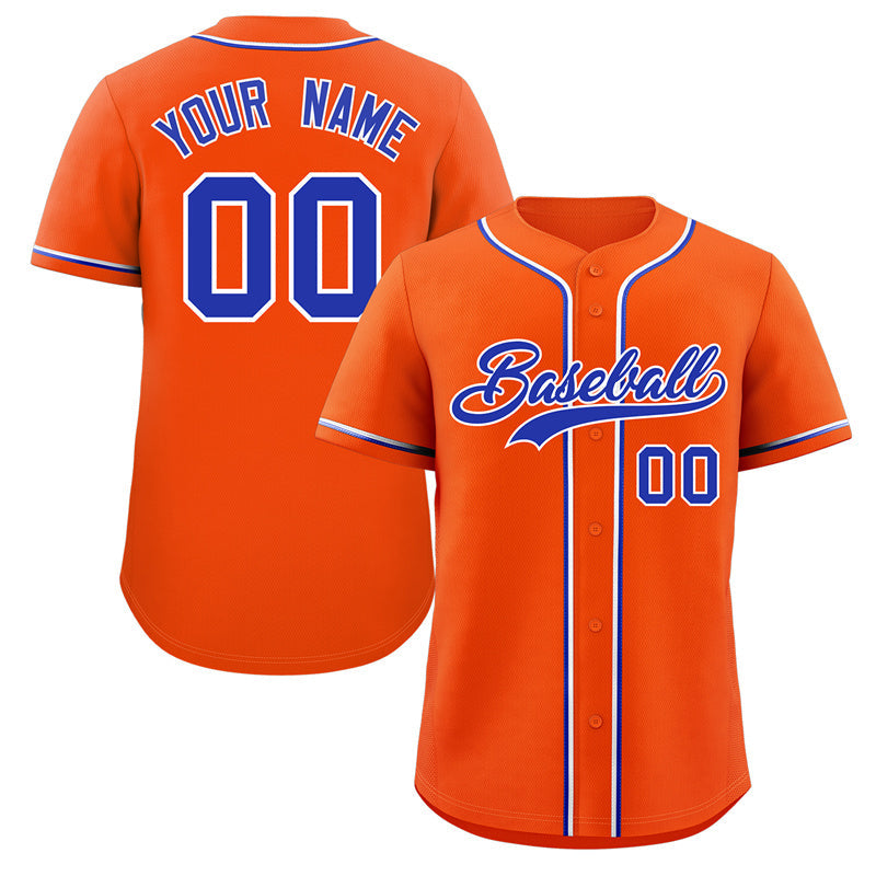 Maillot de baseball authentique de style classique orange royal-blanc personnalisé