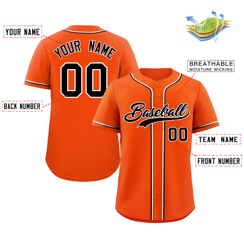 Custom Orange Black-White Classic Style Authentic Baseball Jersey