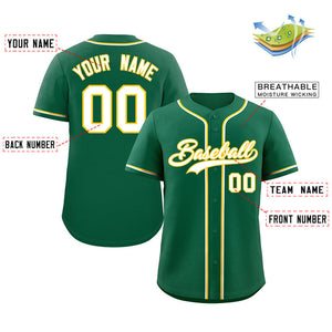 Custom Green White-Gold Classic Style Authentic Baseball Jersey