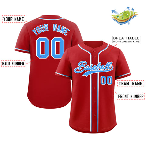 Custom Red Powder Blue-White Classic Style Authentic Baseball Jersey