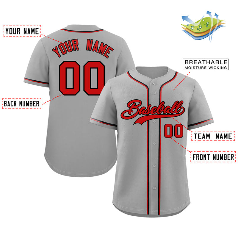 Custom Gray Red-Black Classic Style Authentic Baseball Jersey