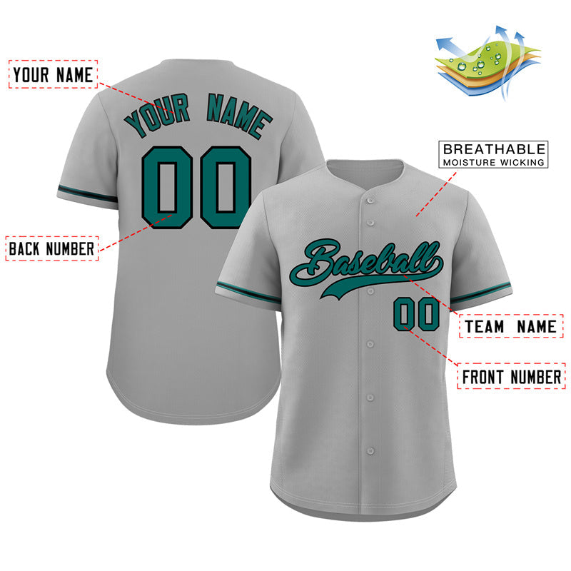 Maillot de baseball authentique de style classique gris Aqua-noir personnalisé