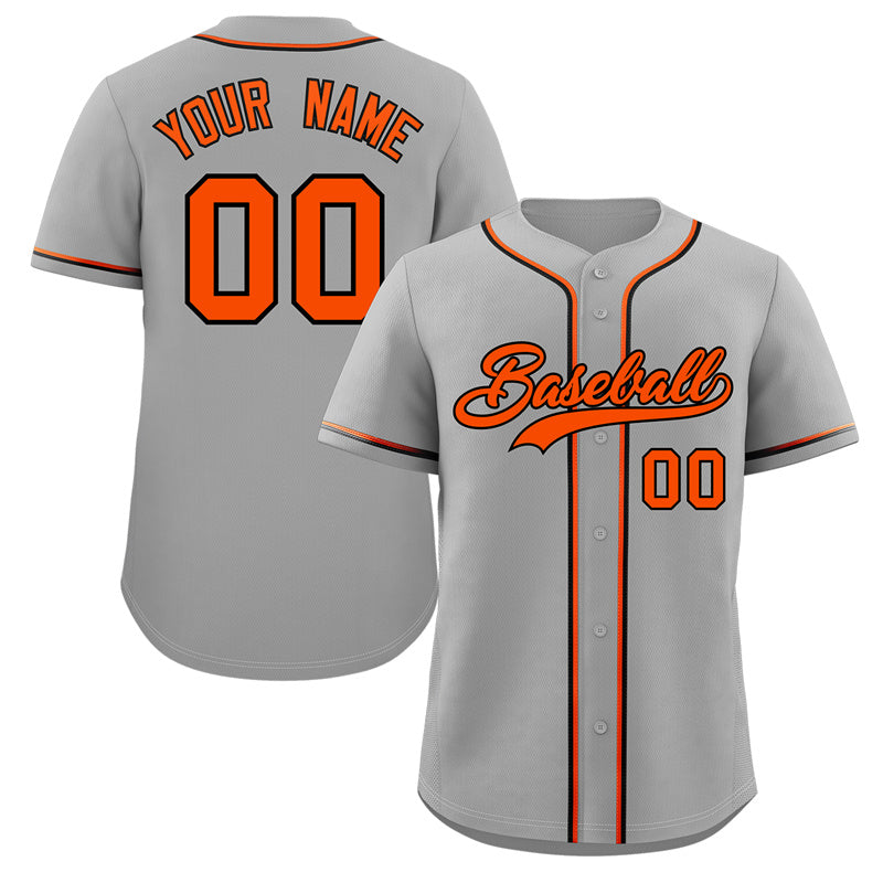 Maillot de baseball authentique de style classique gris orange-noir personnalisé