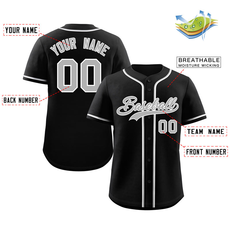 Custom Black Gray-White Classic Style Authentic Baseball Jersey