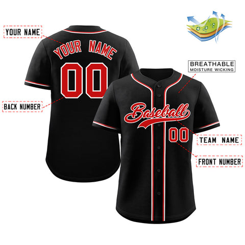 Custom Black Red-White Classic Style Authentic Baseball Jersey