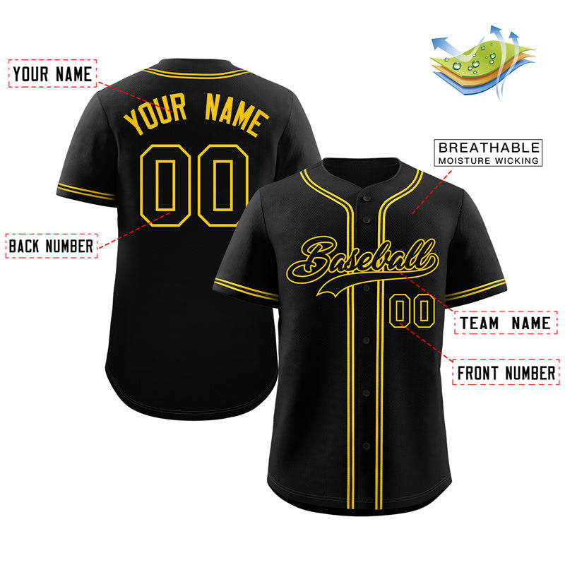 Custom Black Yellow Classic Style Authentic Baseball Jersey