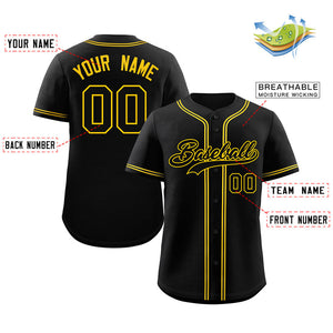 Custom Black Yellow Classic Style Authentic Baseball Jersey