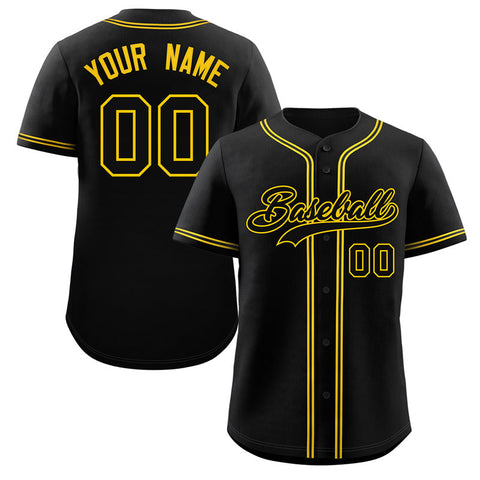 Custom Black Yellow Classic Style Authentic Baseball Jersey