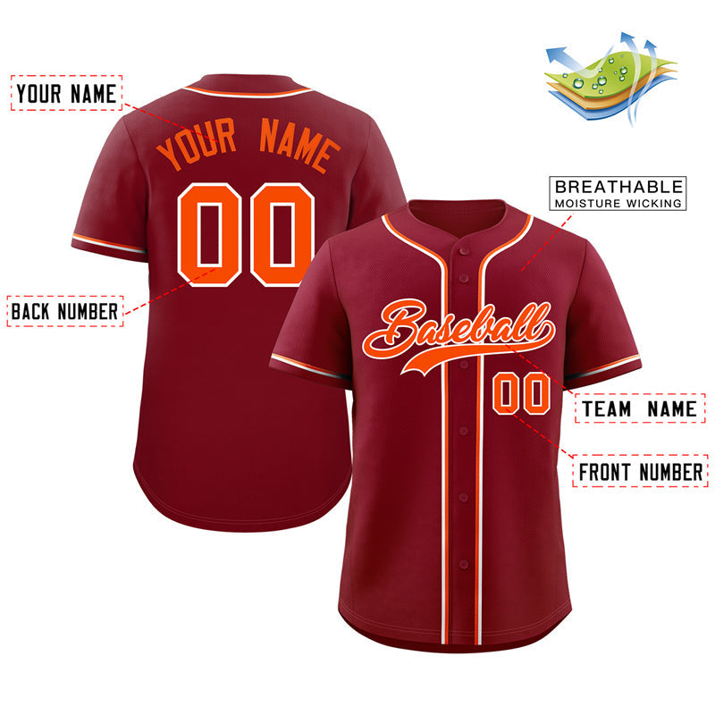 Custom Crimson Orange-White Classic Style Authentic Baseball Jersey