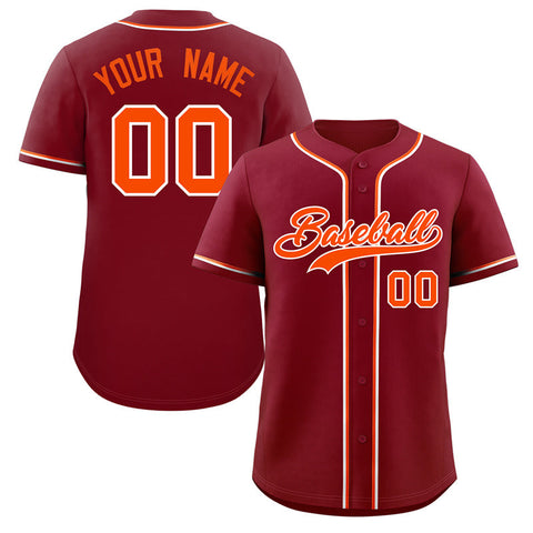 Custom Crimson Orange-White Classic Style Authentic Baseball Jersey