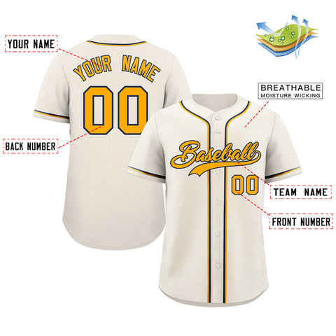 Custom Cream Yellow-Navy Classic Style Authentic Baseball Jersey