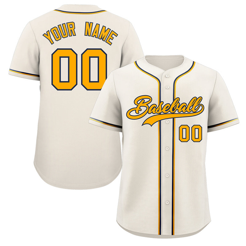 Custom Cream Yellow-Navy Classic Style Authentic Baseball Jersey