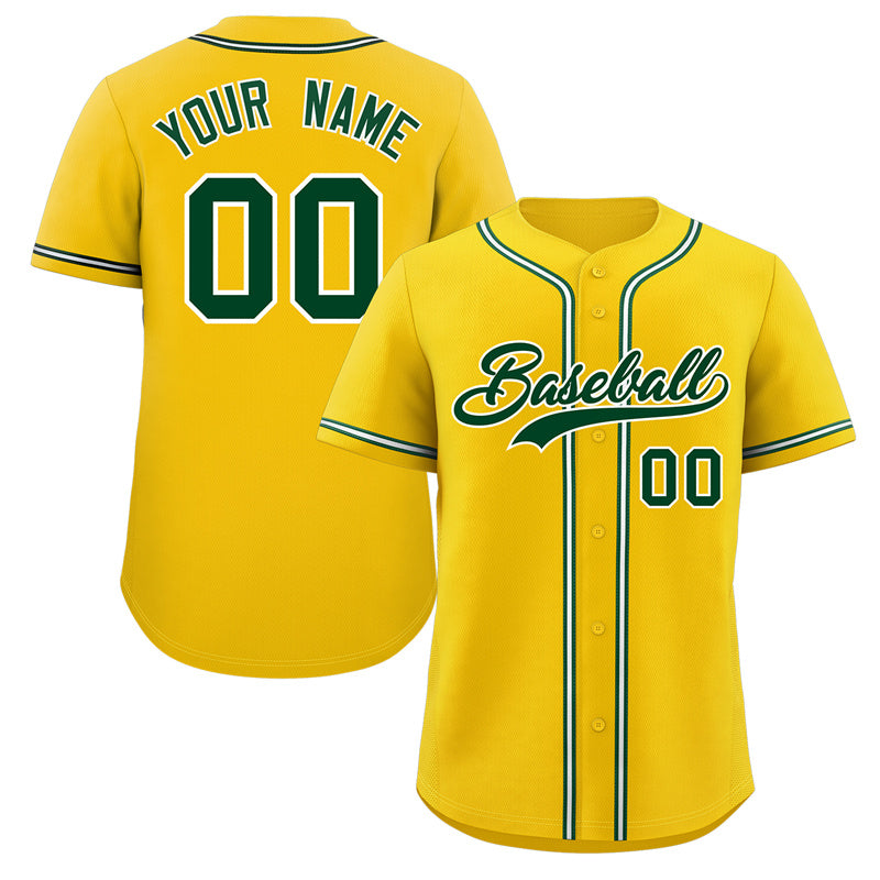 Maillot de baseball authentique de style classique jaune vert-blanc personnalisé