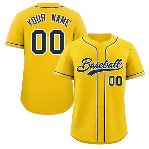 Custom Gold Navy-White Classic Style Authentic Baseball Jersey