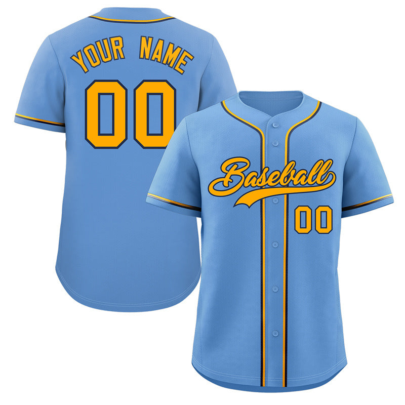 Custom Powder Blue Yellow-Navy Classic Style Authentic Baseball Jersey