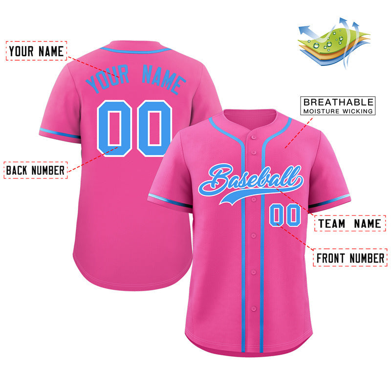 Custom Pink Powder Blue-White Classic Style Authentic Baseball Jersey