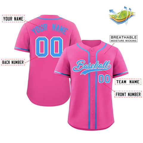 Custom Pink Powder Blue-White Classic Style Authentic Baseball Jersey