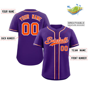 Maillot de baseball authentique de style classique violet orange-blanc personnalisé