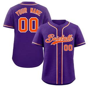 Maillot de baseball authentique de style classique violet orange-blanc personnalisé