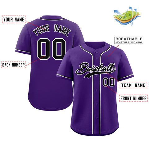 Custom Purple Black-White Classic Style Authentic Baseball Jersey