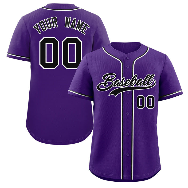 Maillot de baseball authentique de style classique violet noir-blanc personnalisé