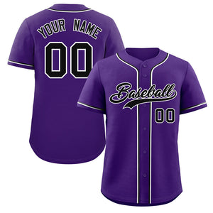 Custom Purple Black-White Classic Style Authentic Baseball Jersey