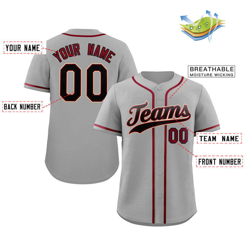 Custom Gray Black-Cream Classic Style Authentic Baseball Jersey