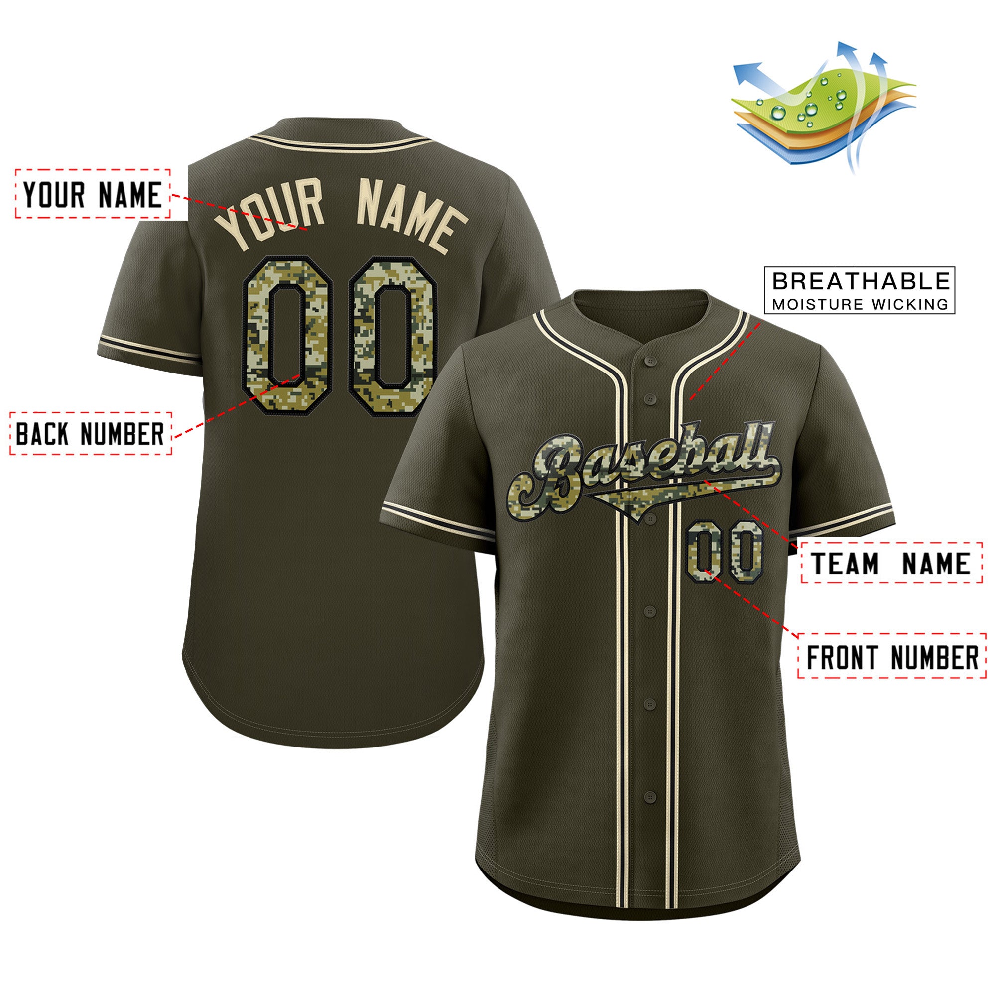 Maillot de baseball authentique de style classique noir olive personnalisé