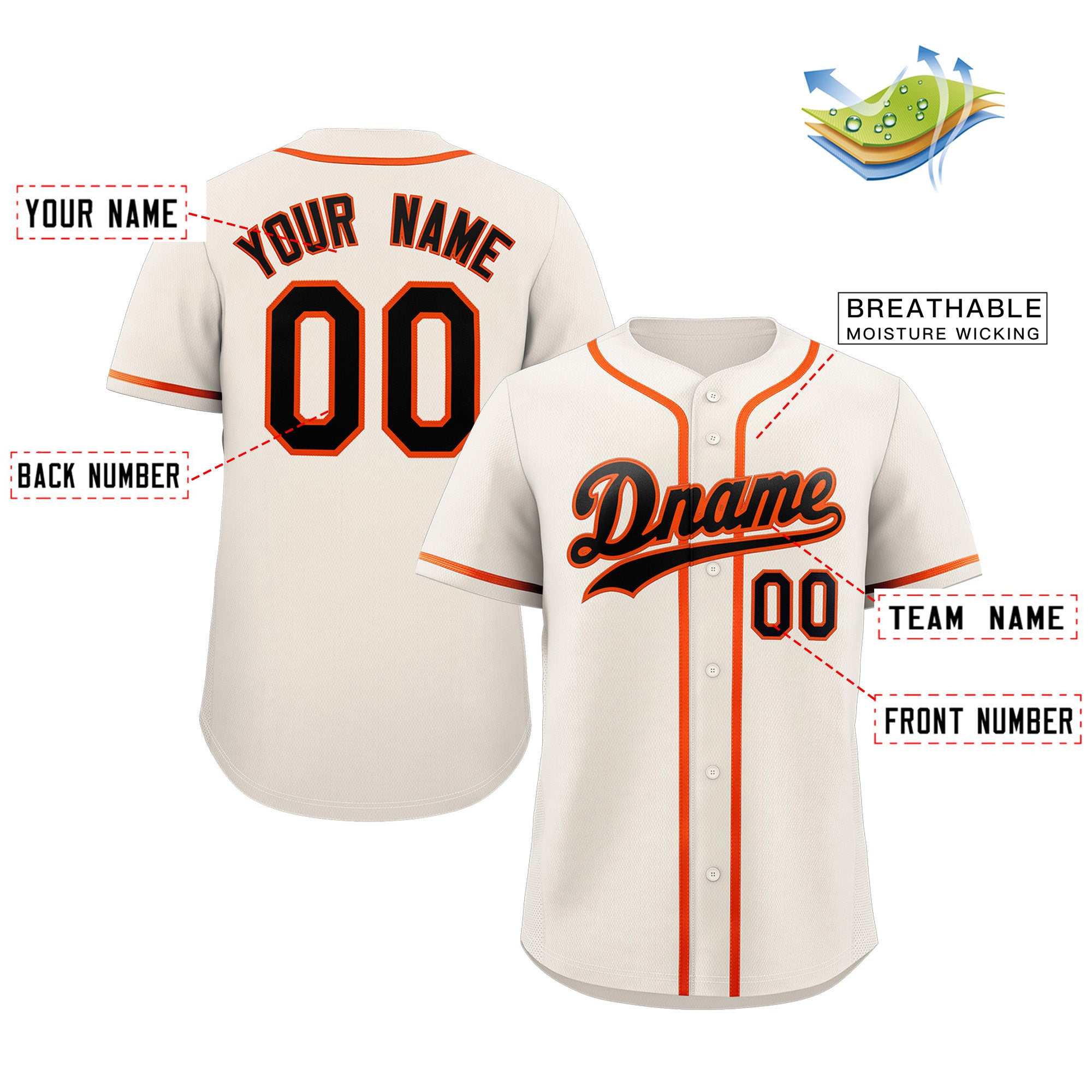 Maillot de baseball authentique de style classique noir-orange crème personnalisé