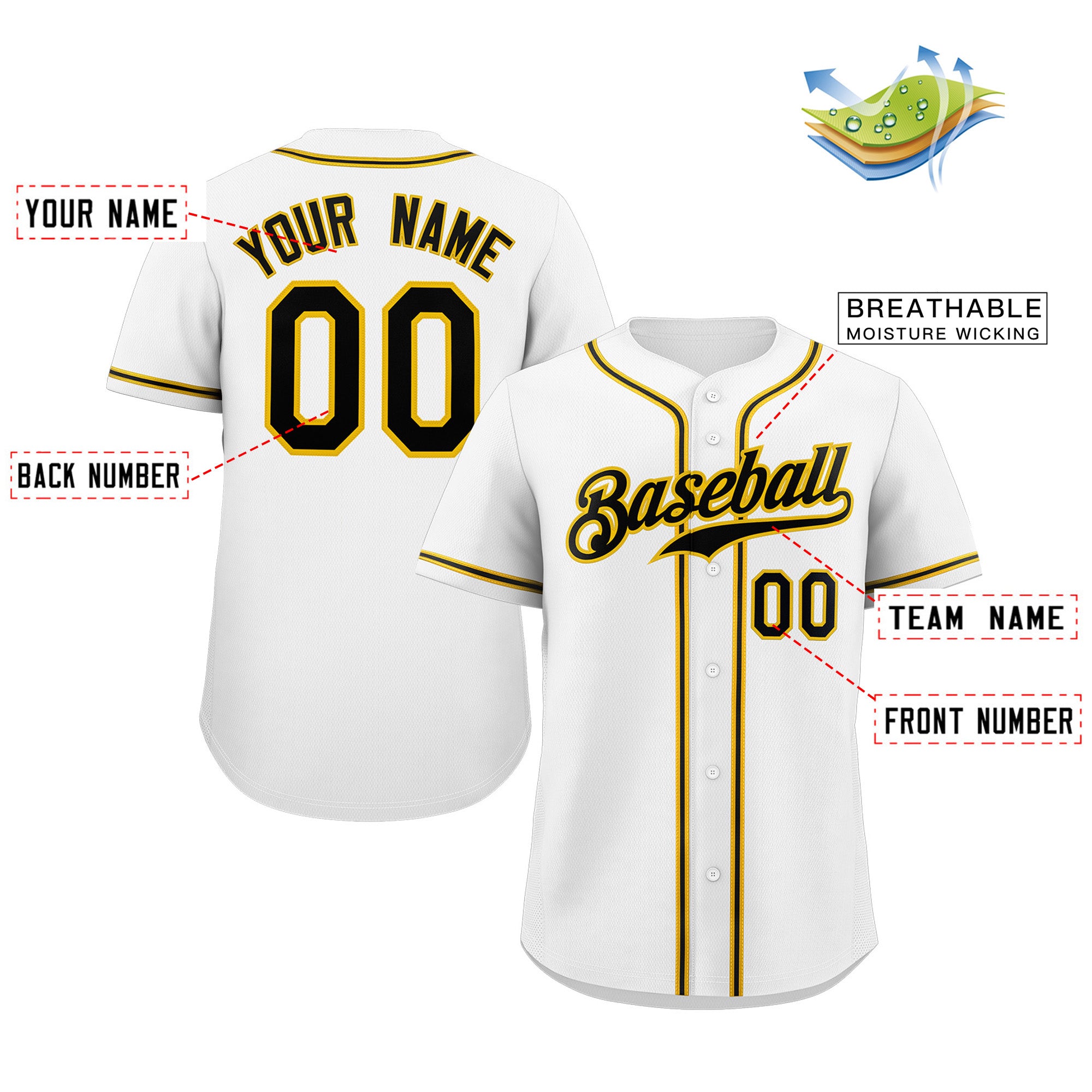 Custom White Black-Yellow Classic Style Authentic Baseball Jersey