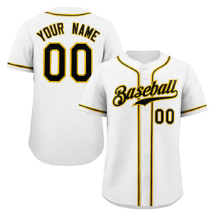 Maillot de baseball authentique de style classique blanc noir-jaune personnalisé