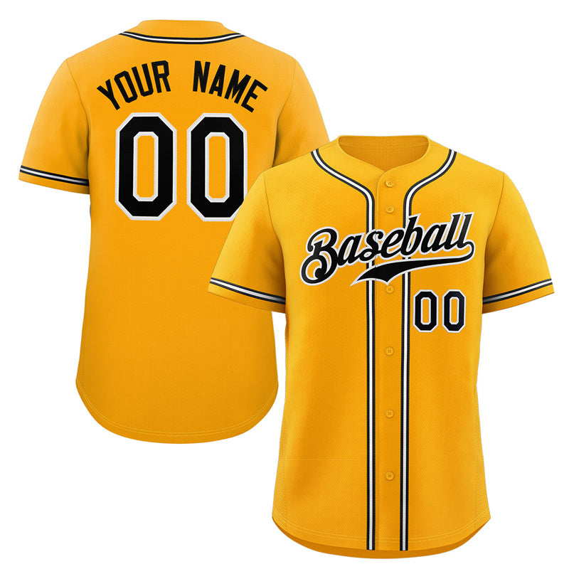 Custom Yellow Black-White Classic Style Authentic Baseball Jersey