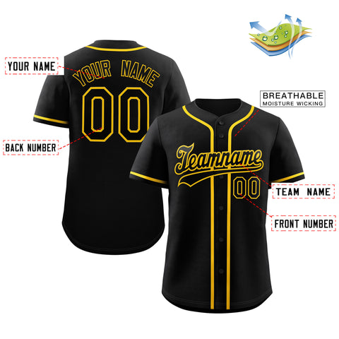 Custom Black Yellow Classic Style Authentic Baseball Jersey