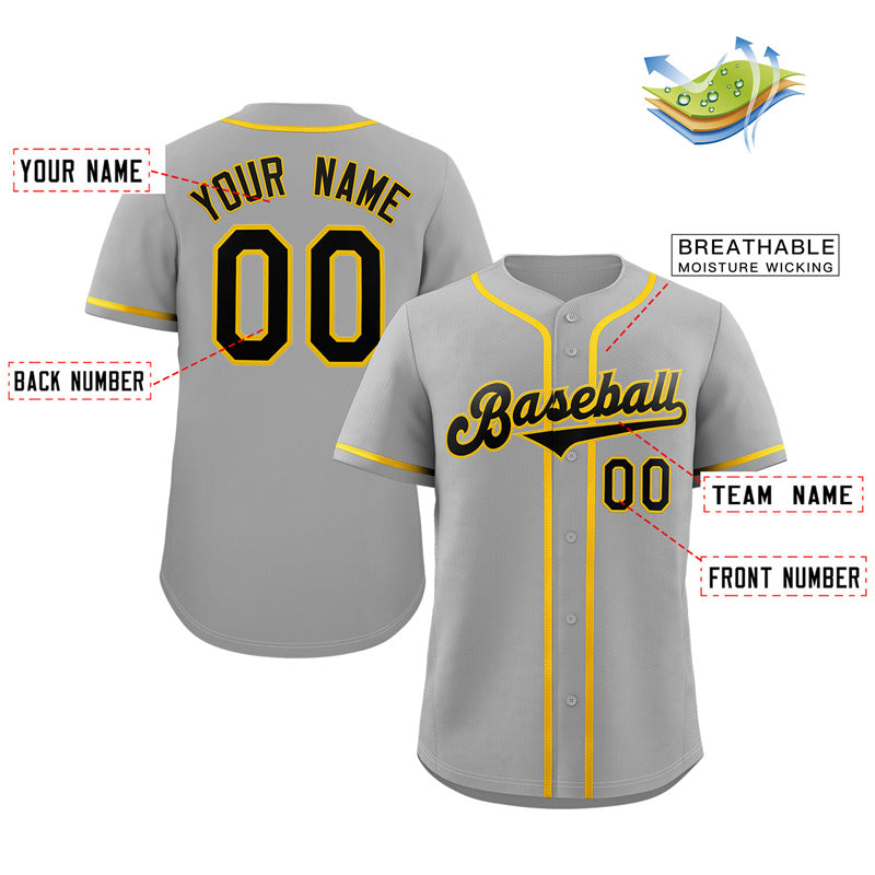 Custom Gray Black-Gold Classic Style Authentic Baseball Jersey