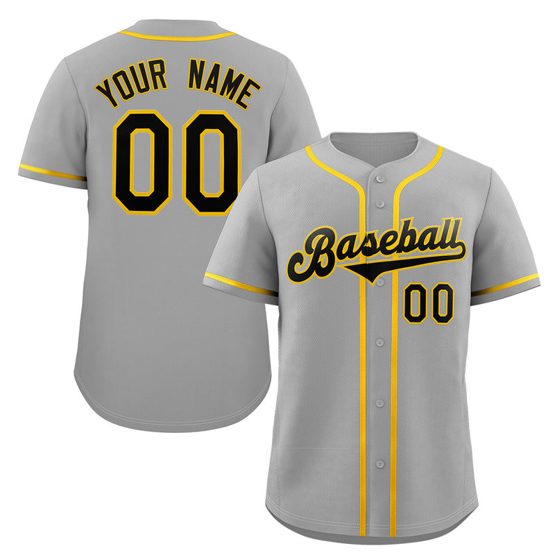 Custom Gray Black-Gold Classic Style Authentic Baseball Jersey