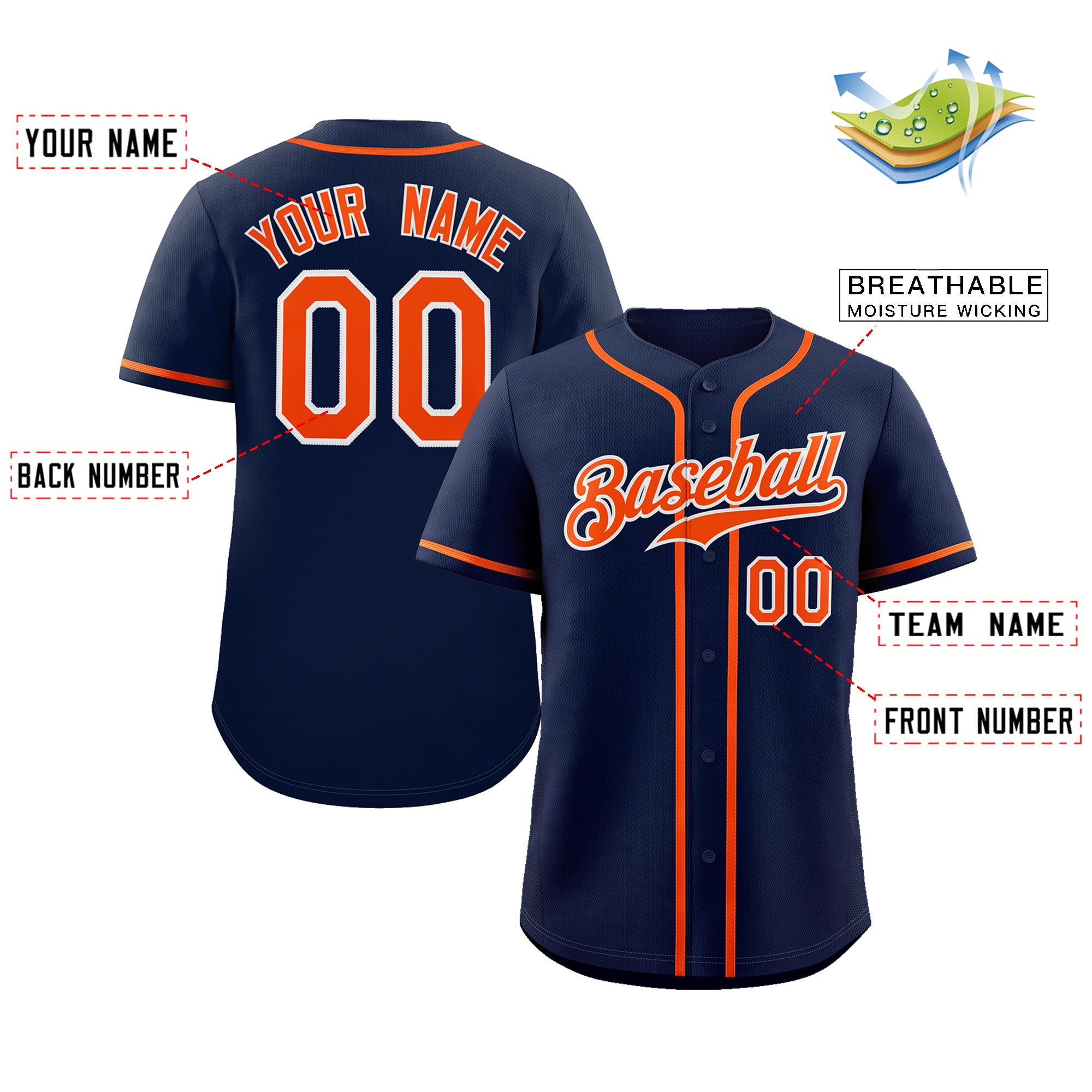 Custom Navy Orange-White Classic Style Authentic Baseball Jersey