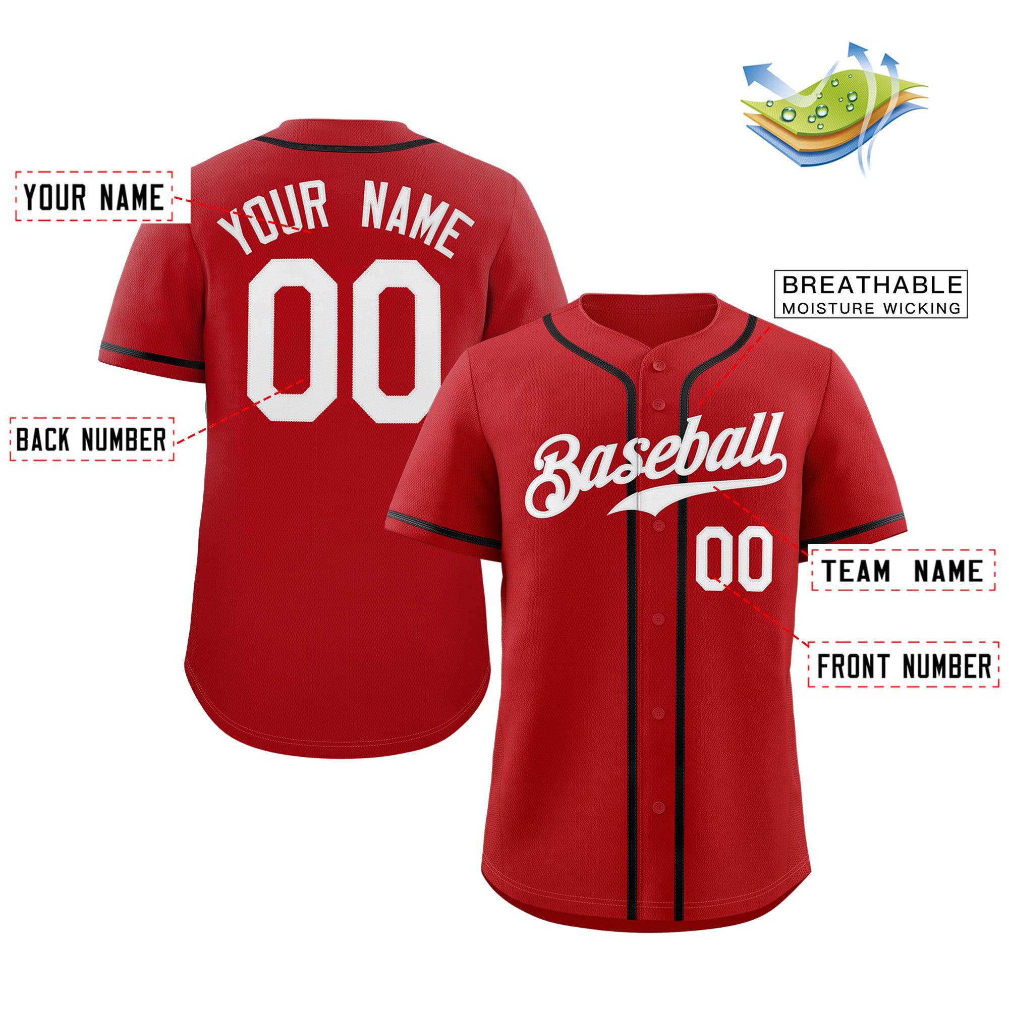 Custom Red White-Black Classic Style Authentic Baseball Jersey