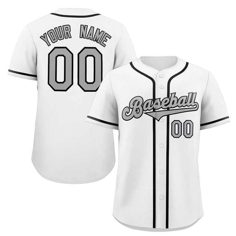 Maillot de baseball authentique de style classique blanc gris-noir personnalisé