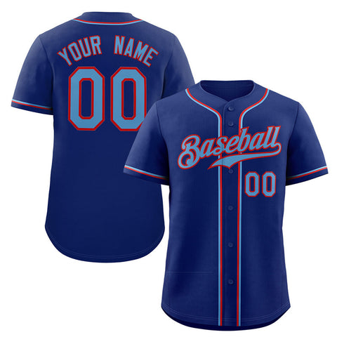 Custom Royal Powder Blue-Red Classic Style Authentic Baseball Jersey