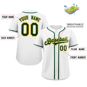 Custom White Green-Yellow Classic Style Authentic Baseball Jersey