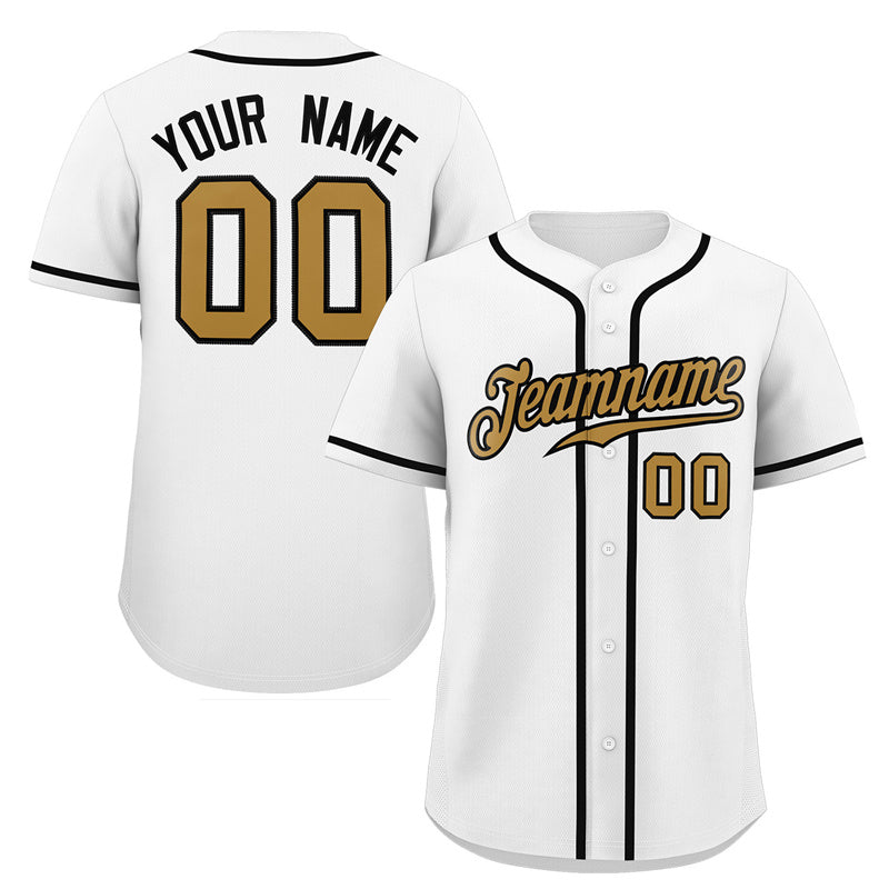 Custom White Old Gold-Black Classic Style Authentic Baseball Jersey