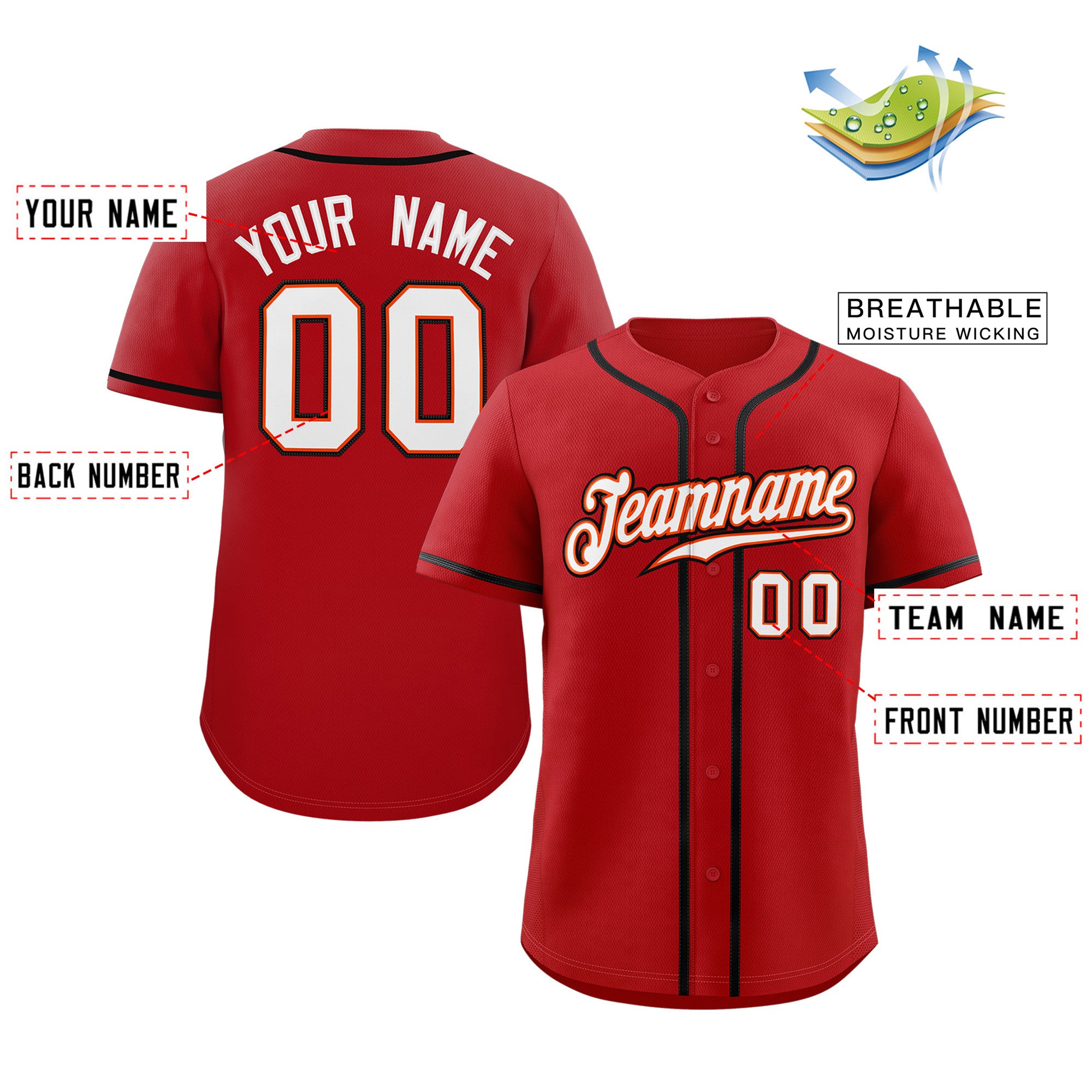 Custom Red White-Black Classic Style Authentic Baseball Jersey