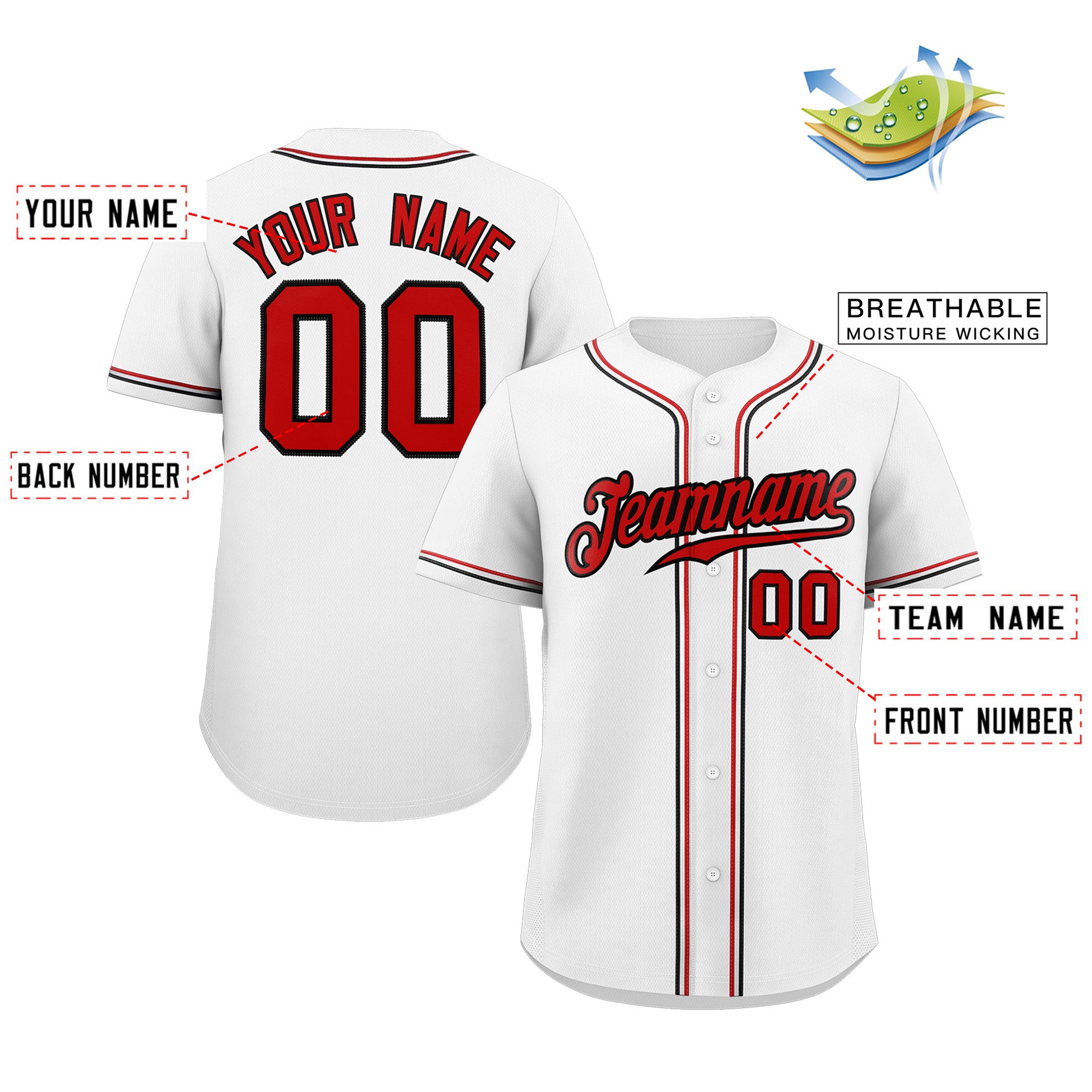 Custom White Red-Black Classic Style Authentic Baseball Jersey