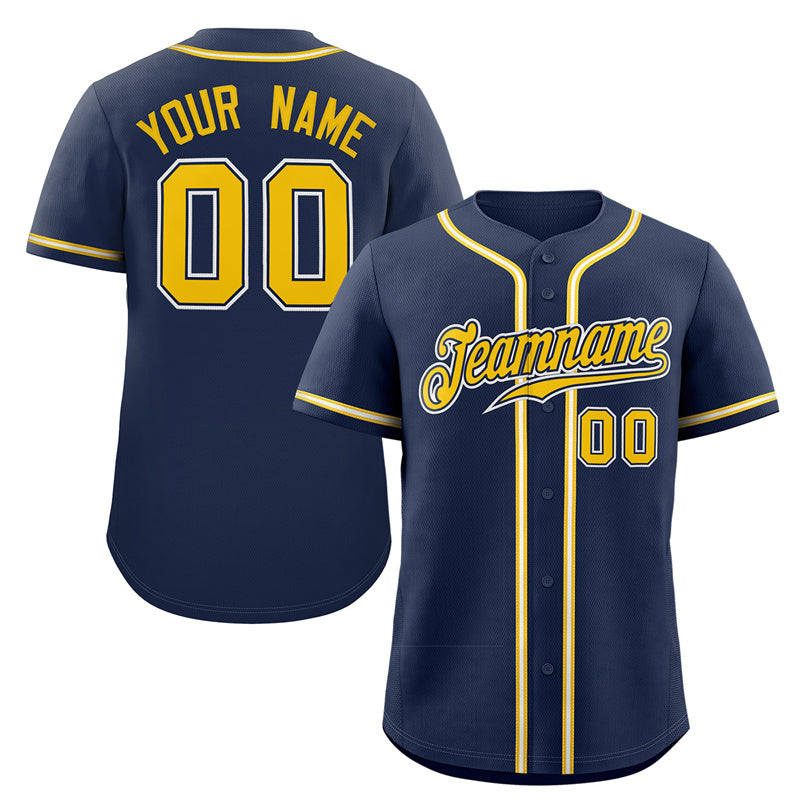 Custom Navy Yellow-White Classic Style Authentic Baseball Jersey